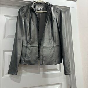 Worth Women's Shimmering Silver Leather Jacket